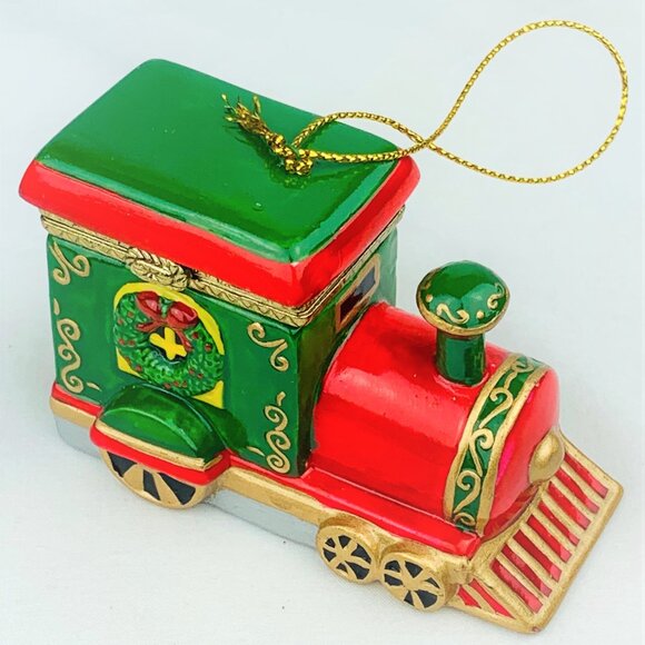 Train Engine Porcelain Hinged Surprise Gift Trinket Box Christmas Ornament - Picture 6 of 6